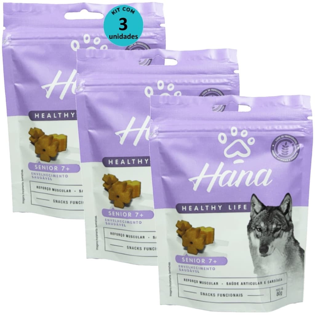 Hana Senior 7 + Envelhecimento Saudável 80g Snacks Para Cães Adultos Kit C/ 3 un