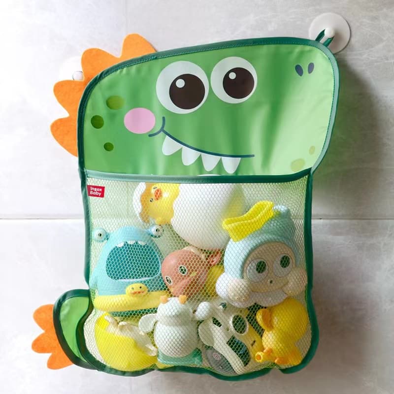 Dinossauro Animal Brinquedos De Banho Para Bebês Organizador De Crianças Arrumação De Roupa De Sucção Banheira Boneca Cesta De Saco Pendurado De Malha Água