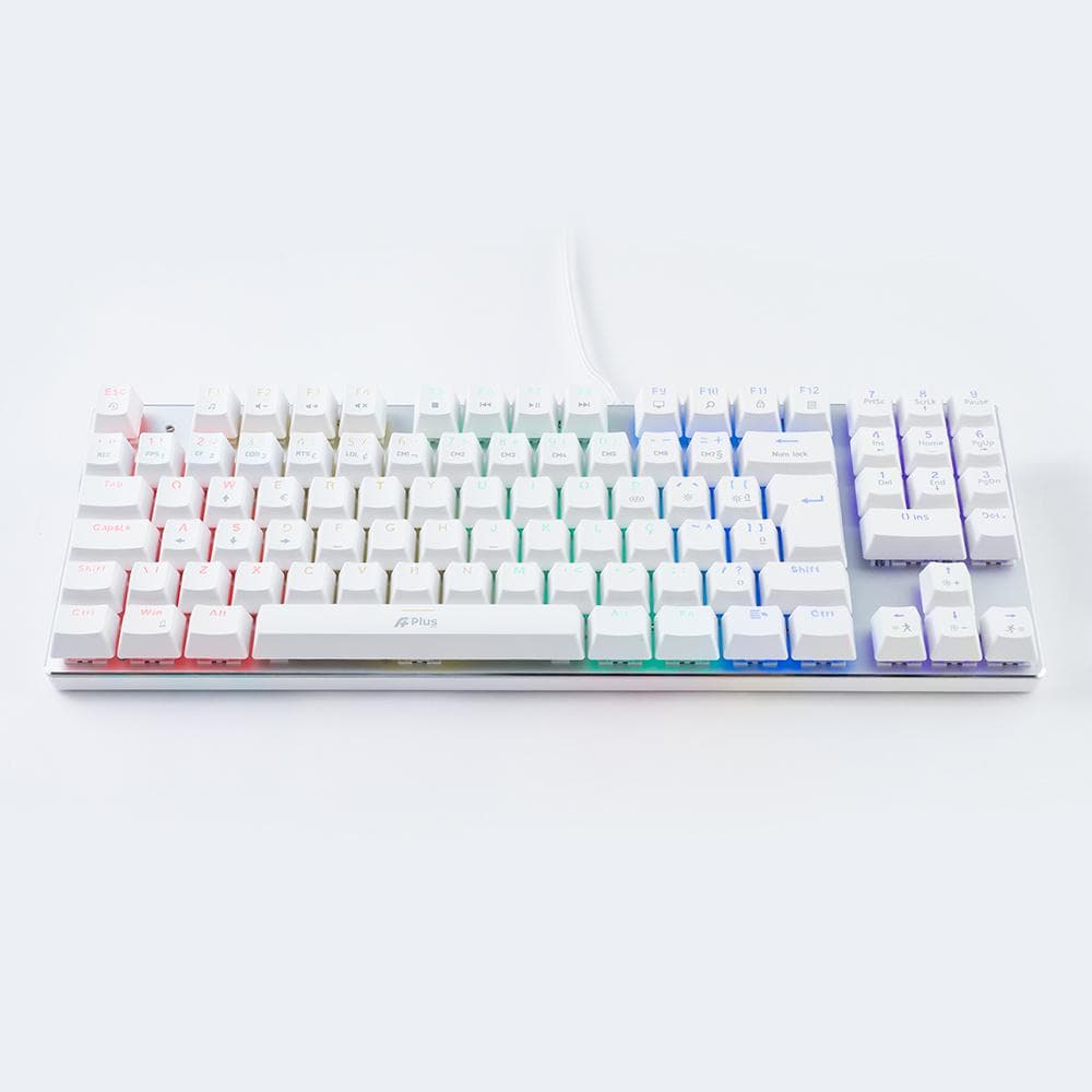 Teclado Mecânico Gamer APlus Tech Barak Branco Mecânico Rainbow Switch Outemu Red - AP-KB-3884W