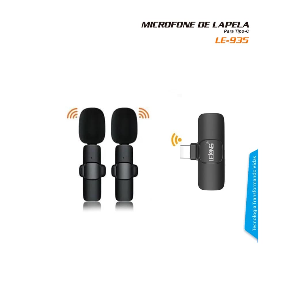 MICROFONE LAPELA SEM FIO USB C 2,4Ghz RECARREGÁVEL PARA ANDROID TABLET LE-935