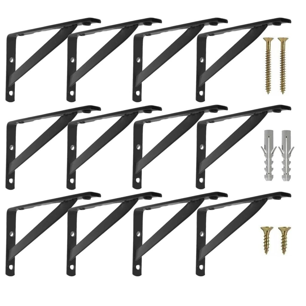 Mão Francesa 40cm 12 peças Preta - Suporte para Prateleira de Parede Cantoneira Industrial