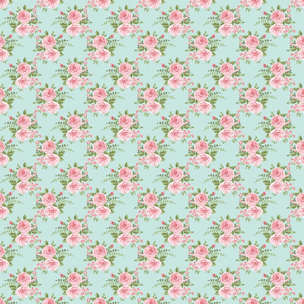 Tecido Patchwork Rosas Grandes Verde Acqua T04901