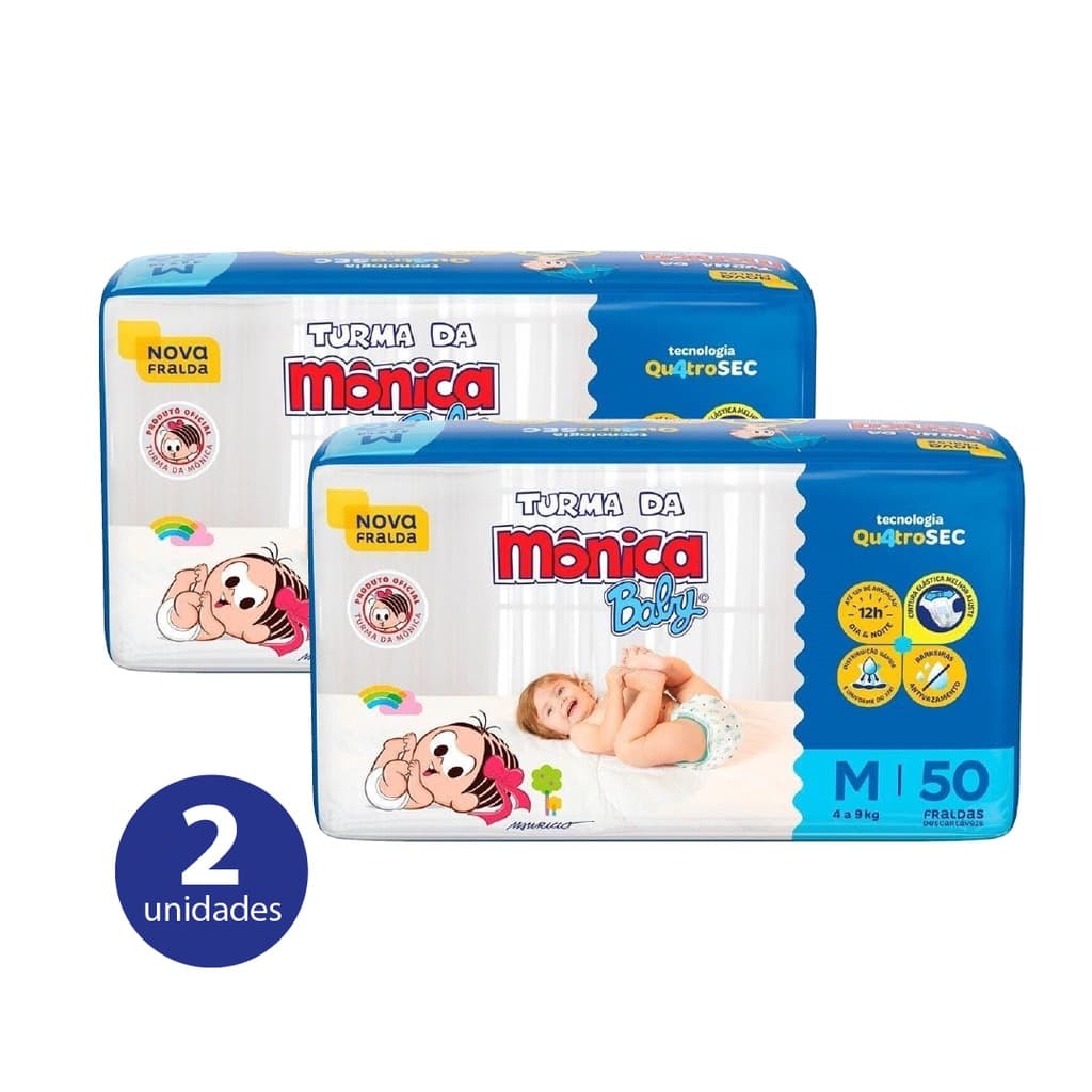 KIT Fralda Turma Mônica Mega M - 100 Fraldas