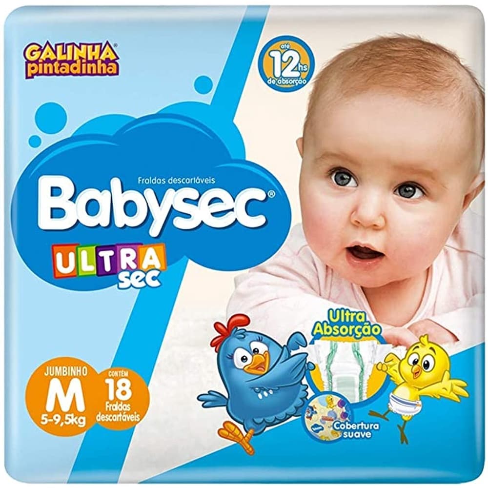 Fralda Babysec Ultrasec Jumbinho Galinha Pintadinha M - 18 Unidades