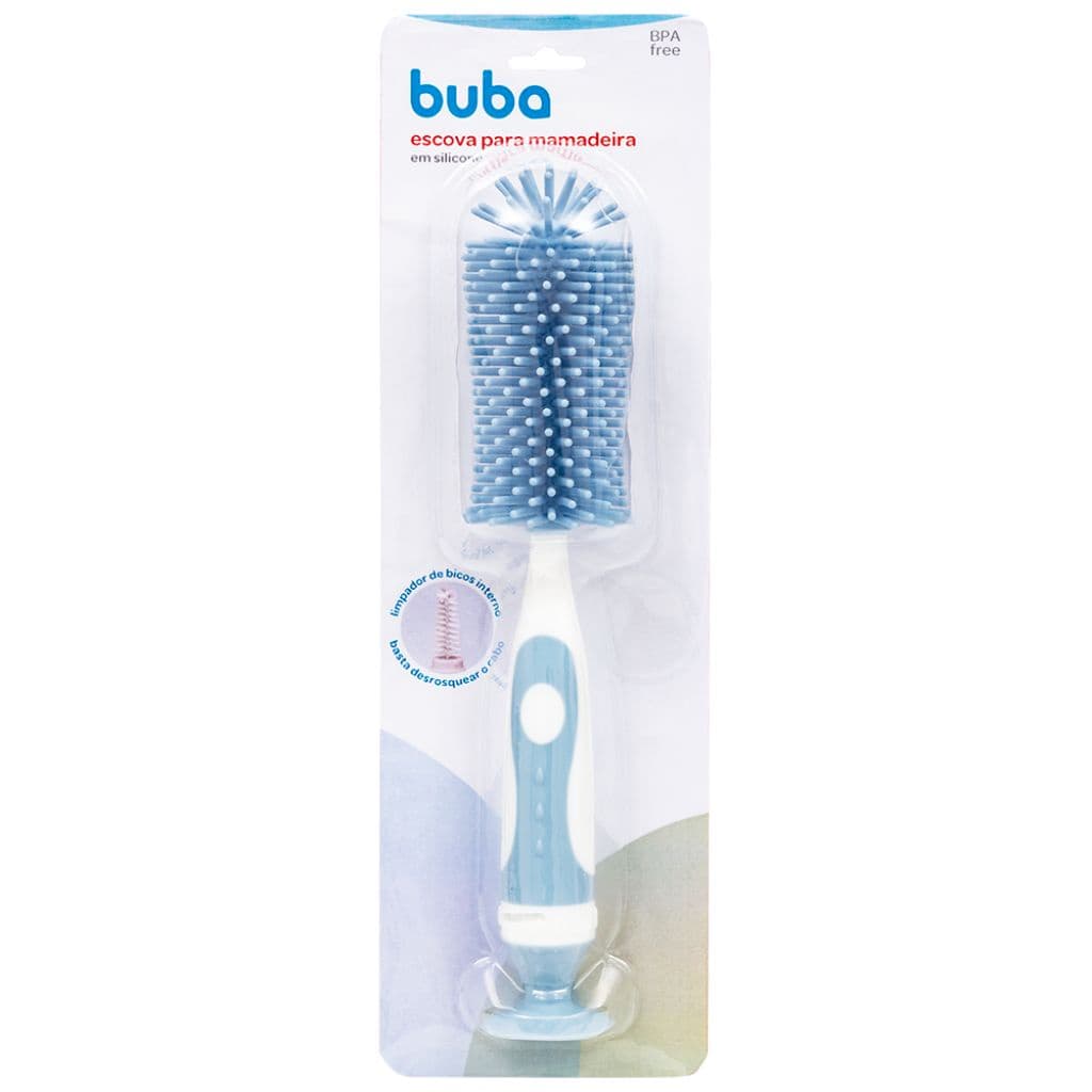 Escova de Lavar Mamadeira Cerdas Silicone Azul Limpador de Bicos 16275 Buba