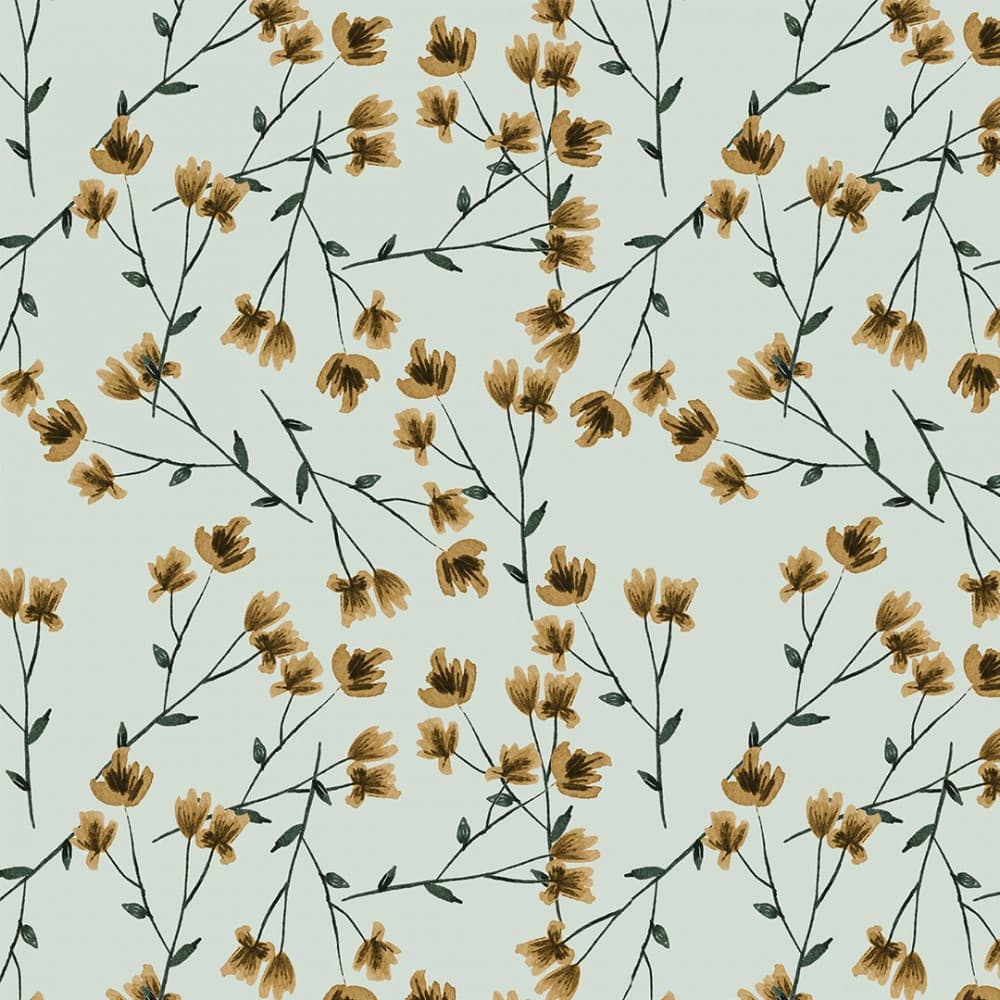 Tecido Patchwork Digital Tiny Yellow Branch Red Blosson Azul 13708