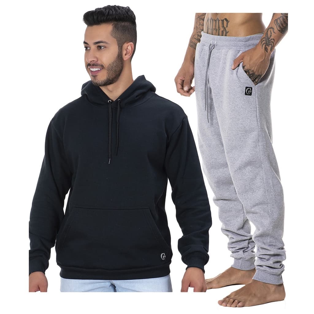Conjunto Moletom Blusa Preta Calça Cargo Premium Slim Casual W2