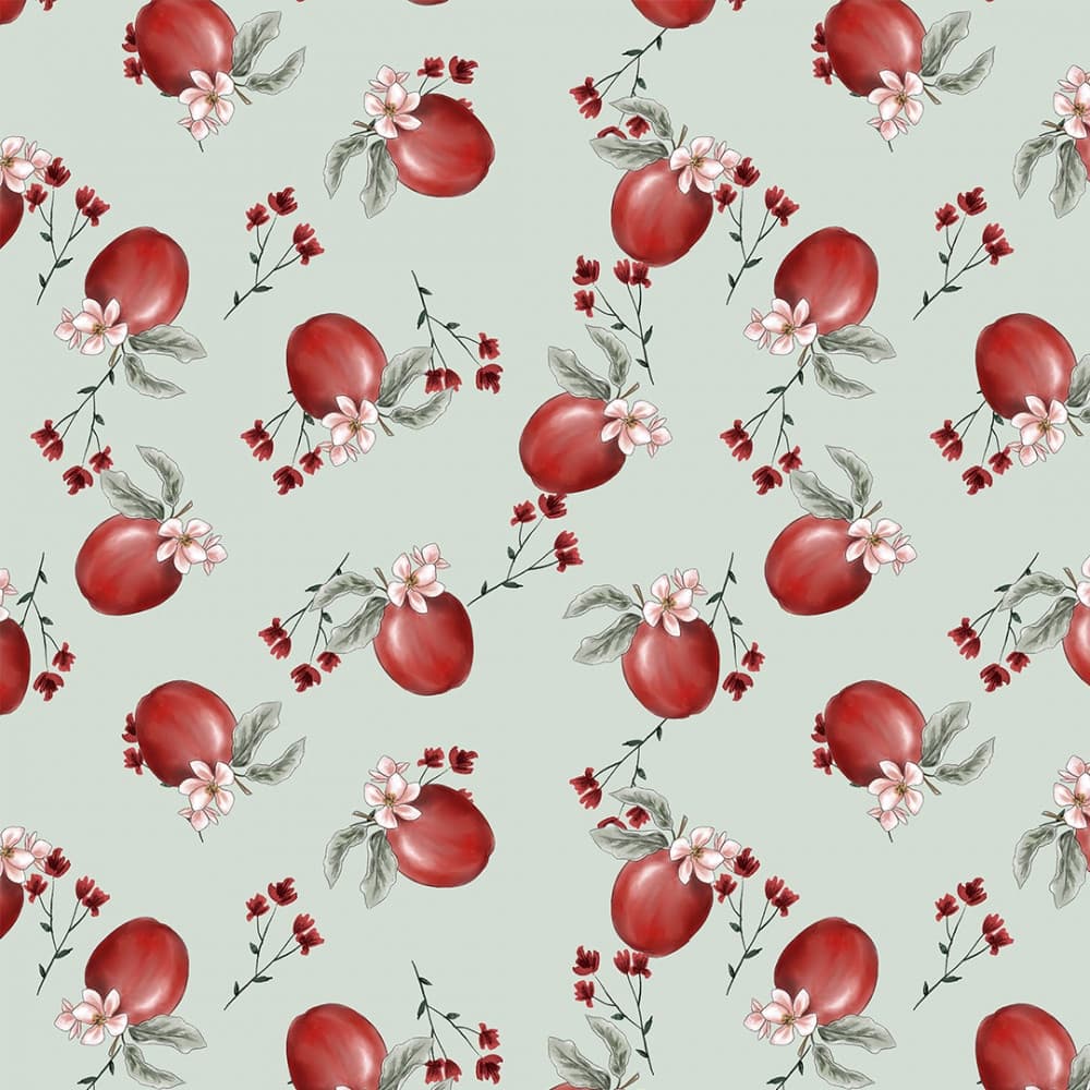 Tecido Patchwork Digital Floral Apple Red Blosson Azul 13706
