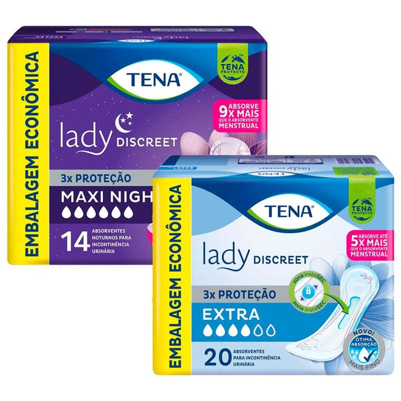 Kit Absorvente para Incontinência Urinária Lady Discreet Maxi Night com 14 unidades + Absorvente Para Incontinência Urinária Tena Lady Discreet Extra 