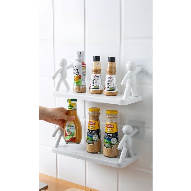 Porta Shampoo Com Adesivo BOB Organizador Escorredor De Boneco Casa Em Cozinha Banheiro Multiuso Prateleira Rack Plástico Para Parede Cozinha Banheiro Decoração branco e cinza Resistente Organizadora 33X14,5X13,5