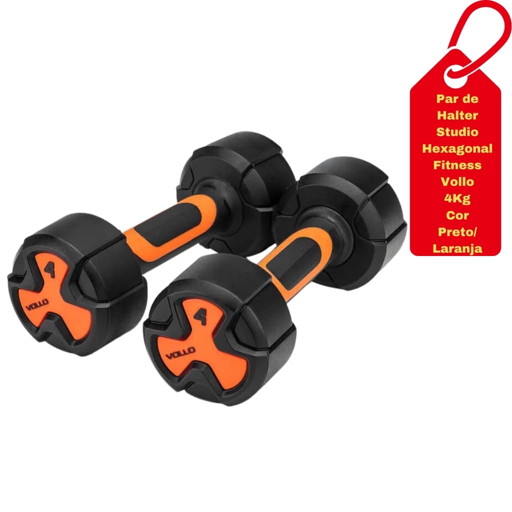 Par de Halter Studio 4kg Peso Hexagonal Musculação Academia Fitness Vollo