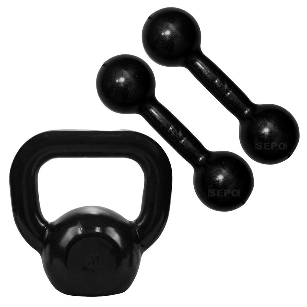 Kit Academia Fitness com 2 Halteres de 2Kg e 1 Kettlebell de 4Kg