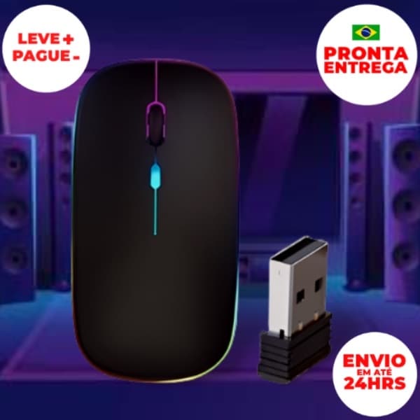 Mouse Sem Fio Silencioso Wireless Recarregável Óptico Rgb Notebook Pc