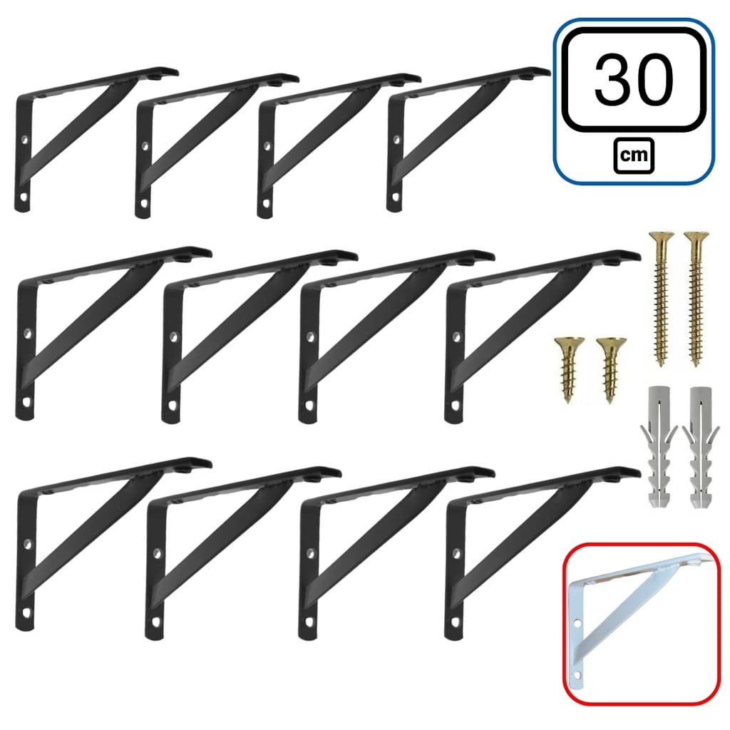 Mão Francesa 30cm 12 peças Preta - Suporte para Prateleira de Parede Cantoneira Industrial