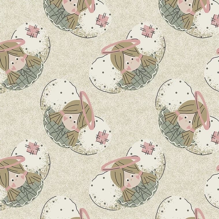 Tecido Patchwork Rostos Anjinhos Bege Pastel Angels RT433
