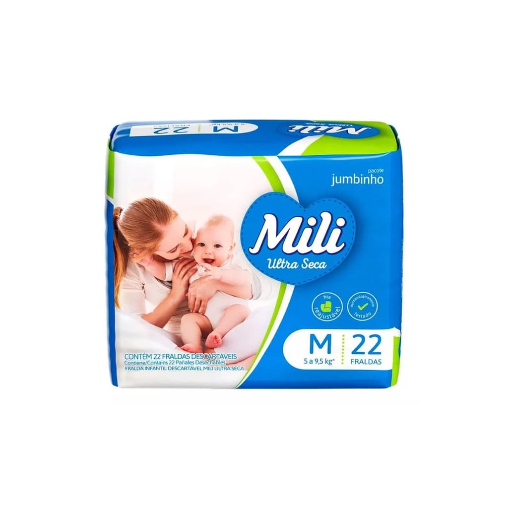Fralda Mili Ultra Seca Jumbinho M 22 unidades - Mili