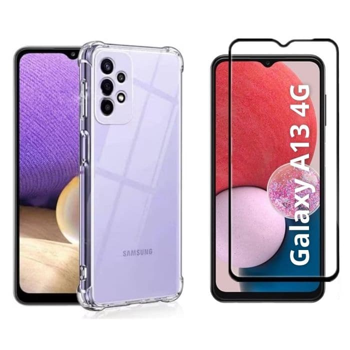 Kit 2em1 Para Samsung Galaxy A13 4G Capa Capinha TPU Anti-Impacto Transparente + Pelicula de Vidro 3D 5D