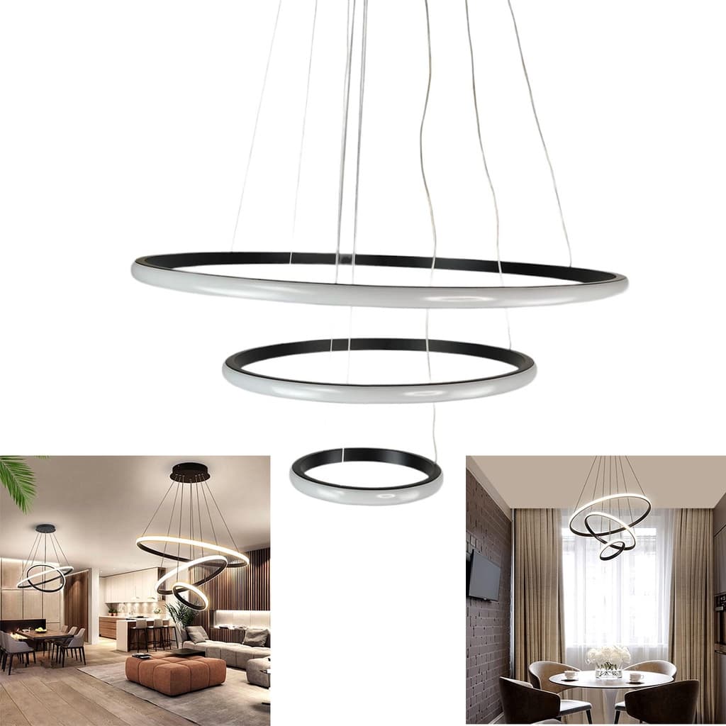 Lustre Pendente Luminaria Moderna Led 3 Aneis Luxo Arcos 48w Rustico Bivolt Regulavel Perfil Infinito Decoraçao Sala Jantar  Luz Led Pendurar Iluminaçao