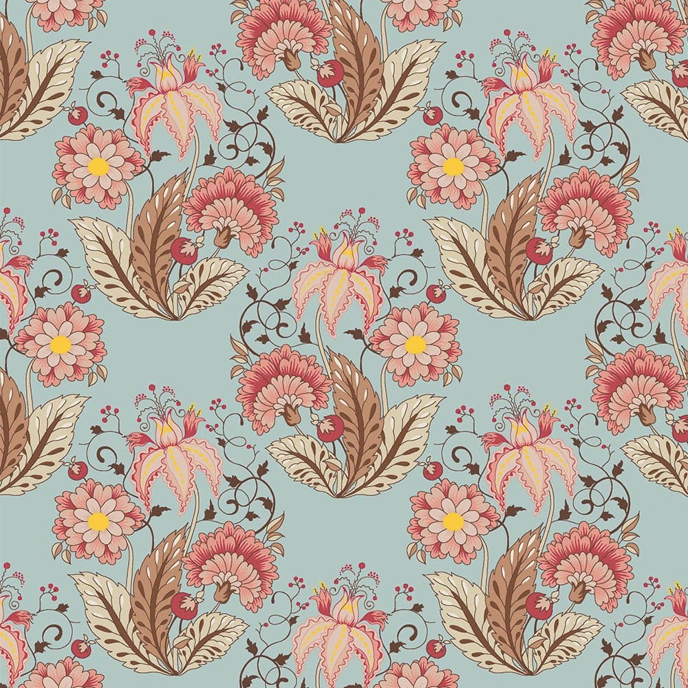Tecido Patchwork Floral Jacobean Azul Acqua T11707