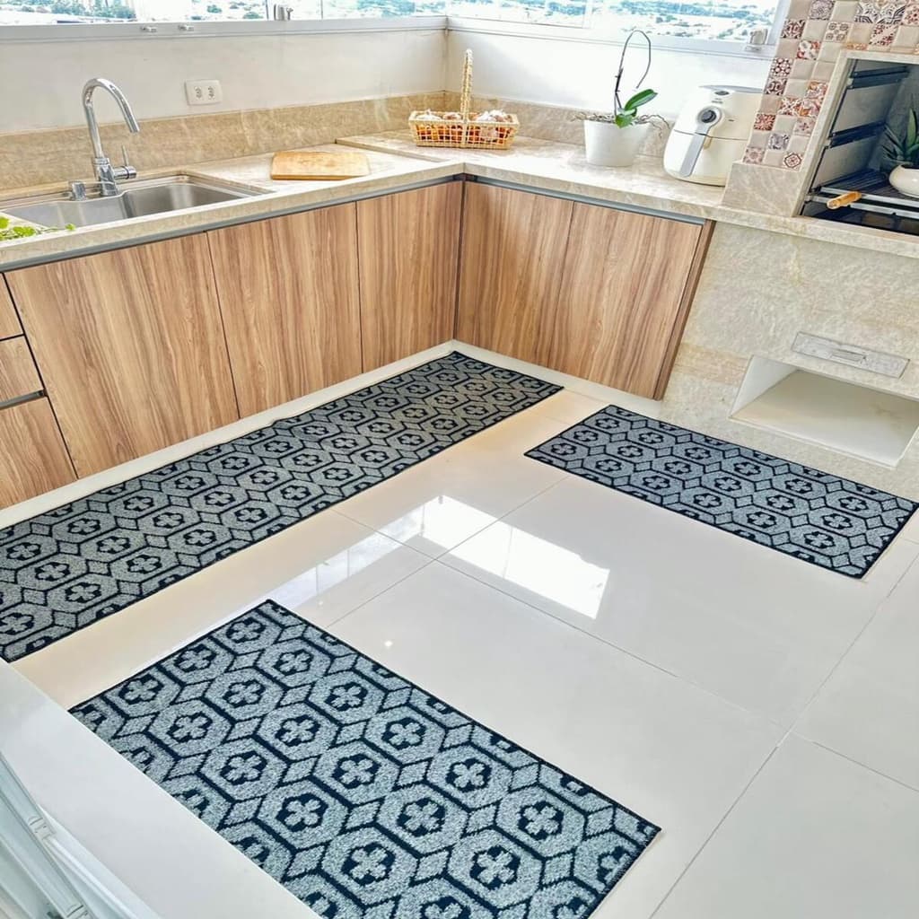 Kit 3 Tapetes Para Cozinha Sala Antiderrapante Fácil Limpeza Tapete Geométrico