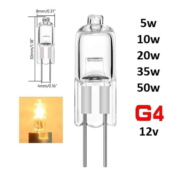 2/5 x Lâmpada Bipino 12v 10w 20w 35w 50w Jc Sokete G4 Halógena Coifas Luminárias