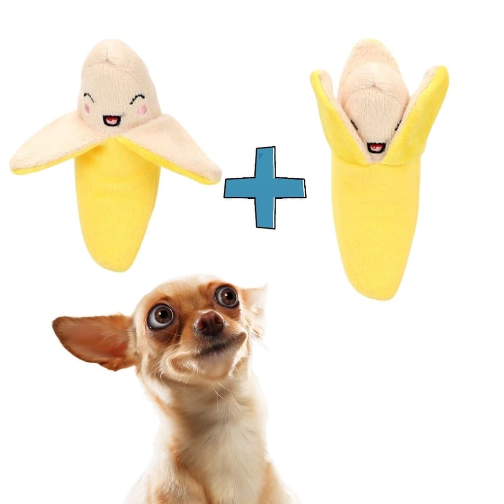 Kit 2 Brinquedos Pet Cachorro Banana Mordedor Pelúcia 2un com Apito Som
