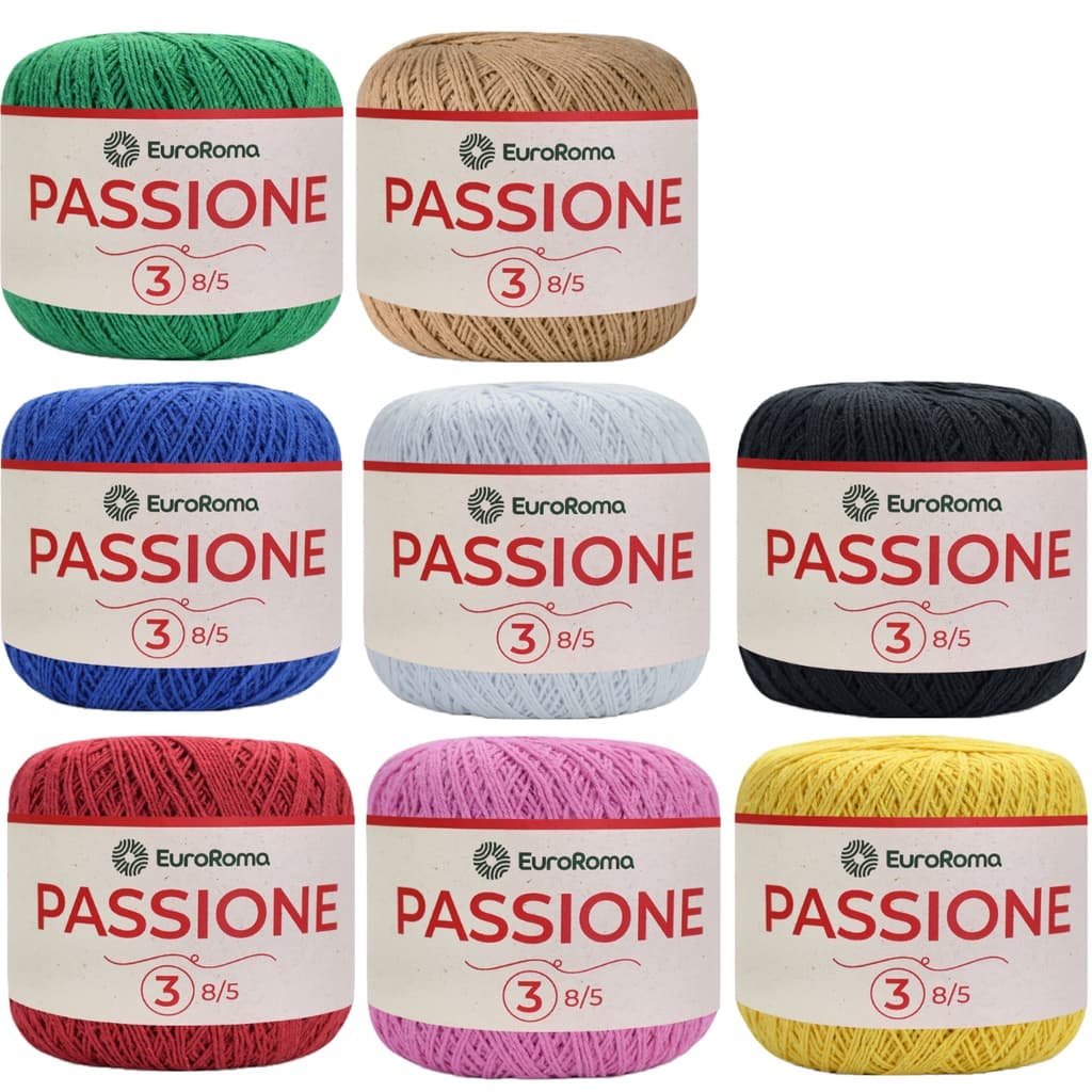 Kit 8 Linha Passione Fio N° 3 Euroroma - ESCOLHA AS CORES - Barbante 369 TEX Crochê Tricô Amigurumi