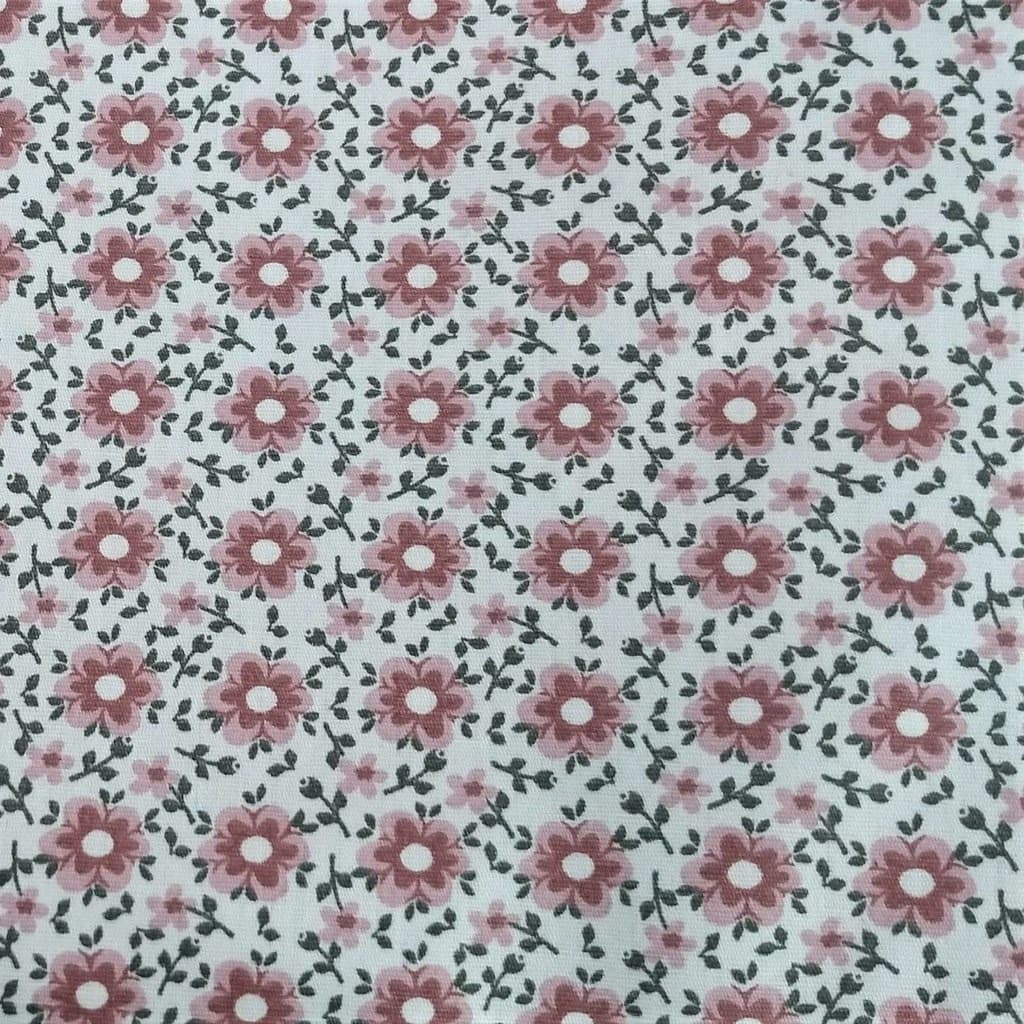 Tecido Patchwork Floral Flor Rosa Delicado Jardim Florido Cinza RT363