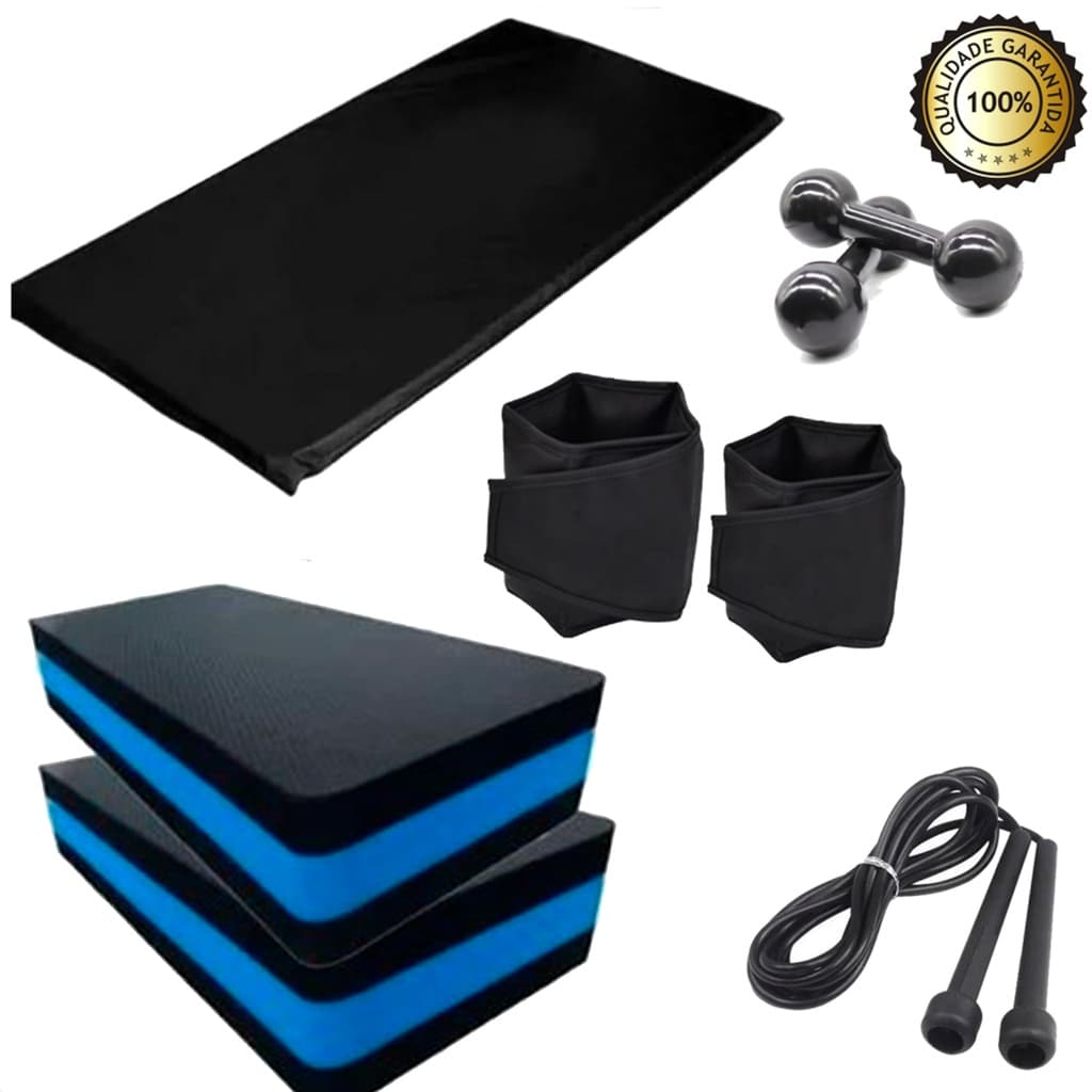 Kit Treino  funcional Academia em Casa completa  - Caneleira 2 Kg + 2 Step + Corda + Halter 2kg + Colchonete