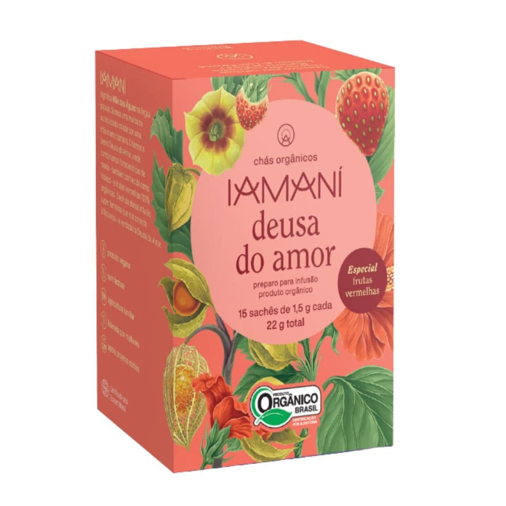 Chá Orgânico Deusa do Amor Iamani Hibisco Frutas Vermelhas Erva-doce Fisális
