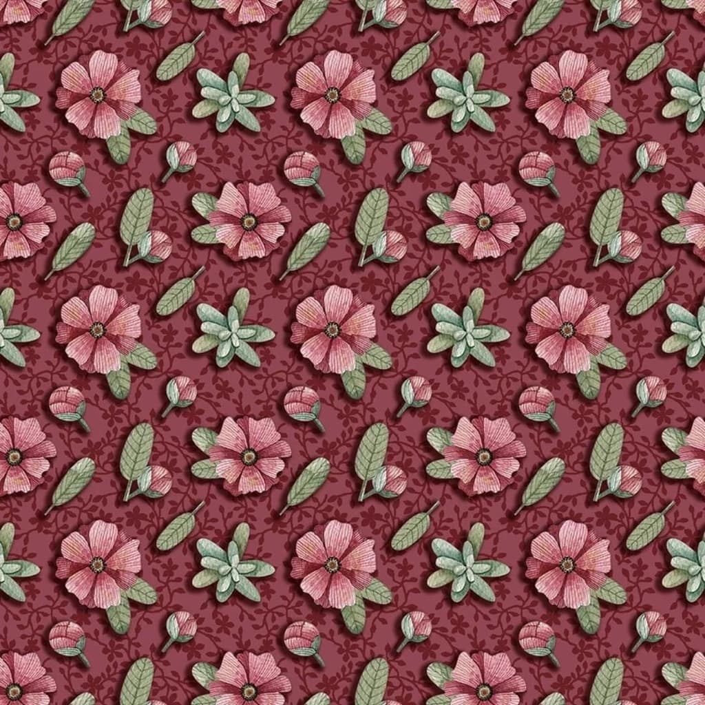 Tecido Patchwork Digital Mini Flores Vinho Amizade AM010