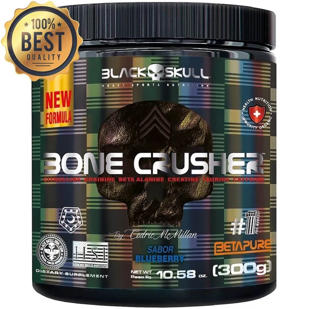 Pré Treino Bone Crusher Black Skull 300g - Pré Workout Caveira Preta - Nova Fórmula