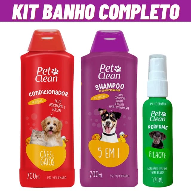 Kit Shampoo Perfume e Creme Condicionador Pet Clean para Cães e Gatos