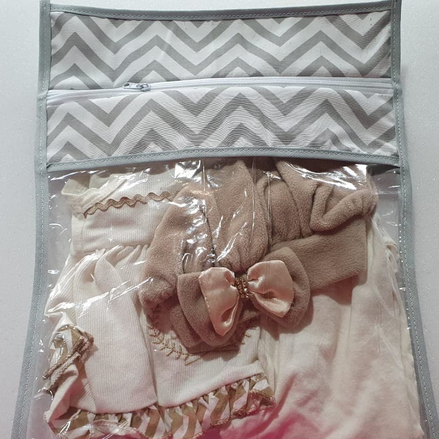 Saquinho para roupa de Bebê Menino Saquinho para roupa de bebe Menina Chevron Cinza e Branco 1pç