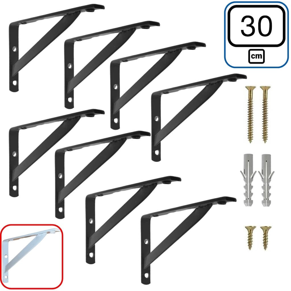 Mão Francesa 30cm 8 peças Preta - Suporte para Prateleira de Parede Cantoneira Industrial