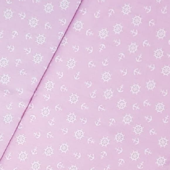 Tecido Patchwork Âncora e Leme Rosa Claro BG048