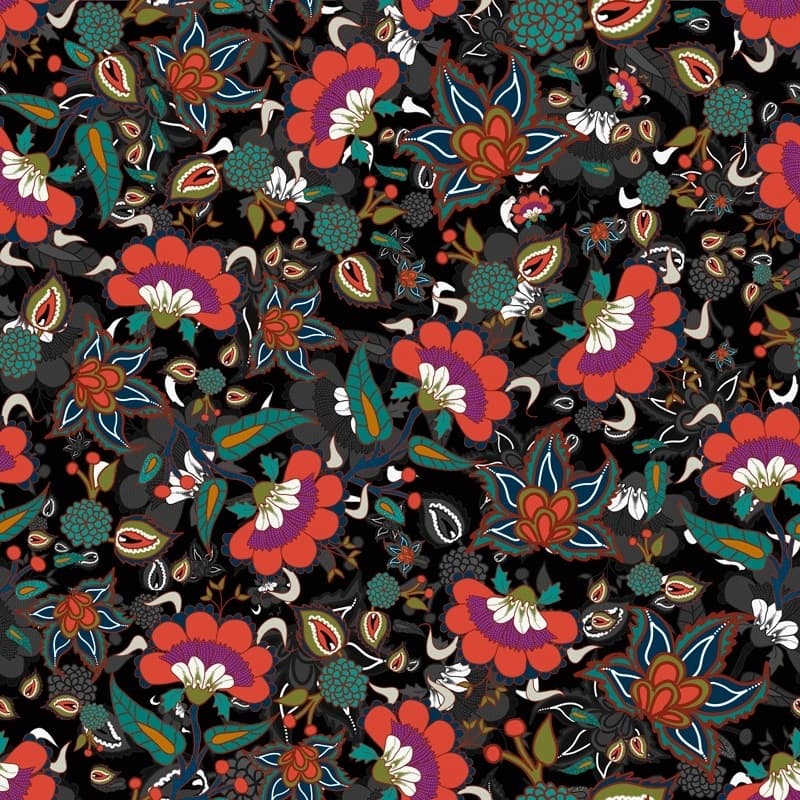 Tecido Patchwork Digital Floral Preto 9010035