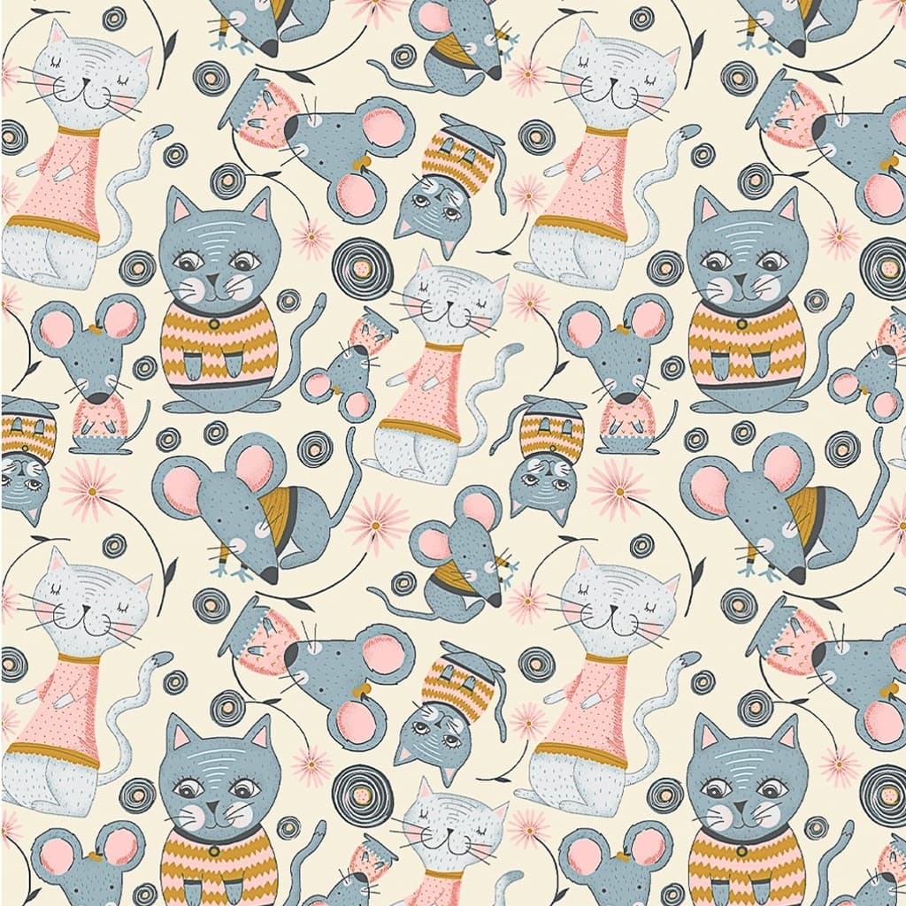 Tecido Patchwork Kitty Garden Creme 12601