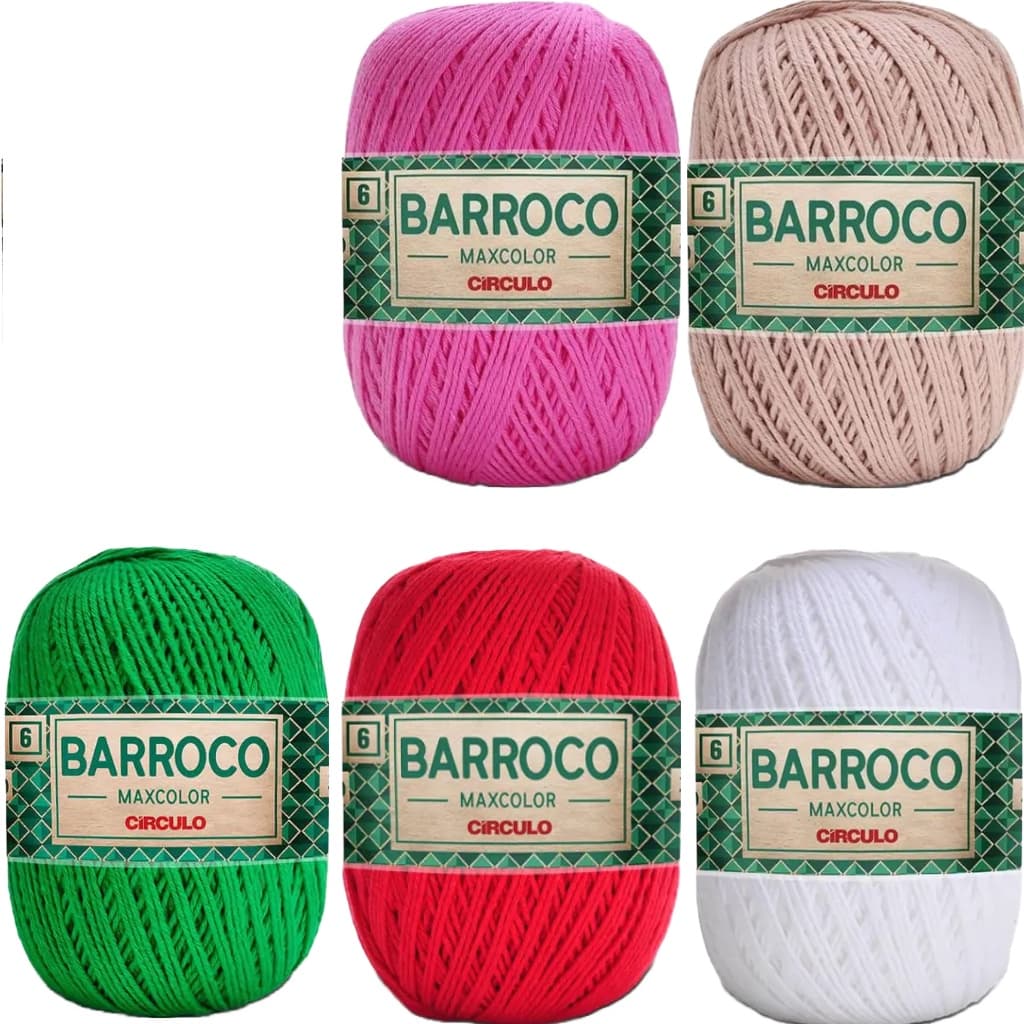 Kit 5 Novelos Barbante Barroco MaxColor Espessura Fio N°6 com 226 Metros Circulo Linha para Crochê, Tricô e Artesanato