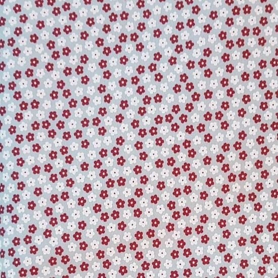 Tecido Patchwork Floral Flores Vermelhas E Brancas Fundo Cinza 4757