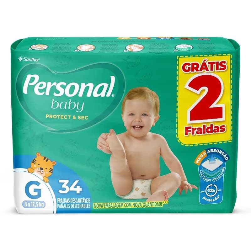 FRALDA PERSONAL BABY PROTECT & SEC - TAM. G - 34 FRALDAS