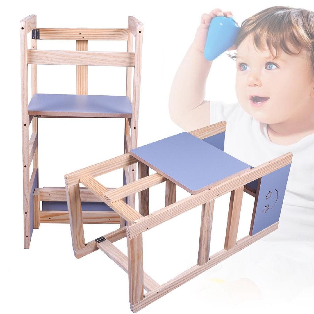 Torre De Aprendizagem Montessori Infantil Madeira Regulagem De Altura 4x1 Reforçada Premium Azul