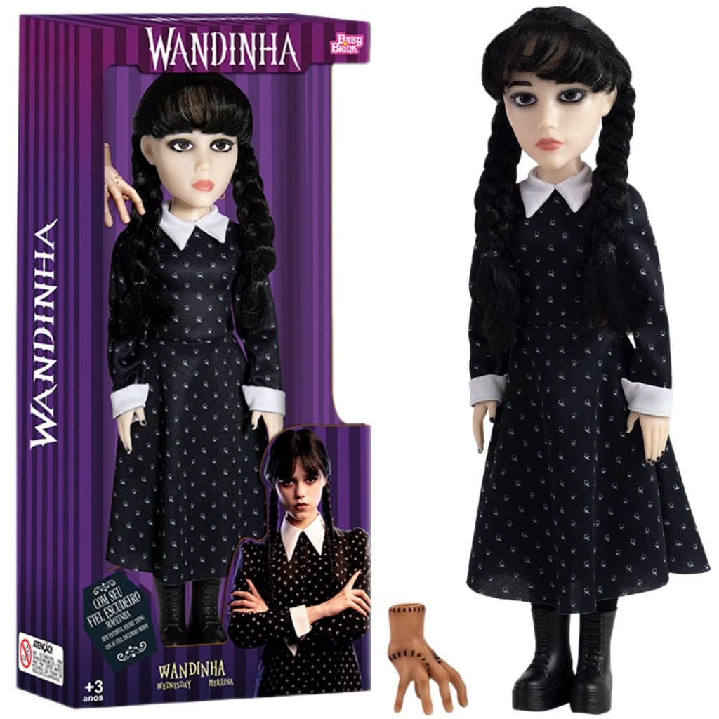 Boneca Wandinha Addams Original Articulada Boneco Vandinha Com Figura Mãozinha Wednesday Netflix 42Cm