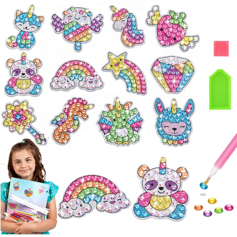 Kids Big Gem Diamond Painting Kit Criar 12 Adesivos DIY Arts Crafts Pintura Mágica Com Diamante 5D Por Números
