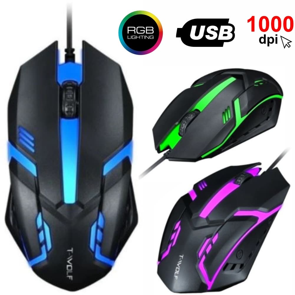 Mouse Gamer USB Com Fio LED Rgb Computador Notebook