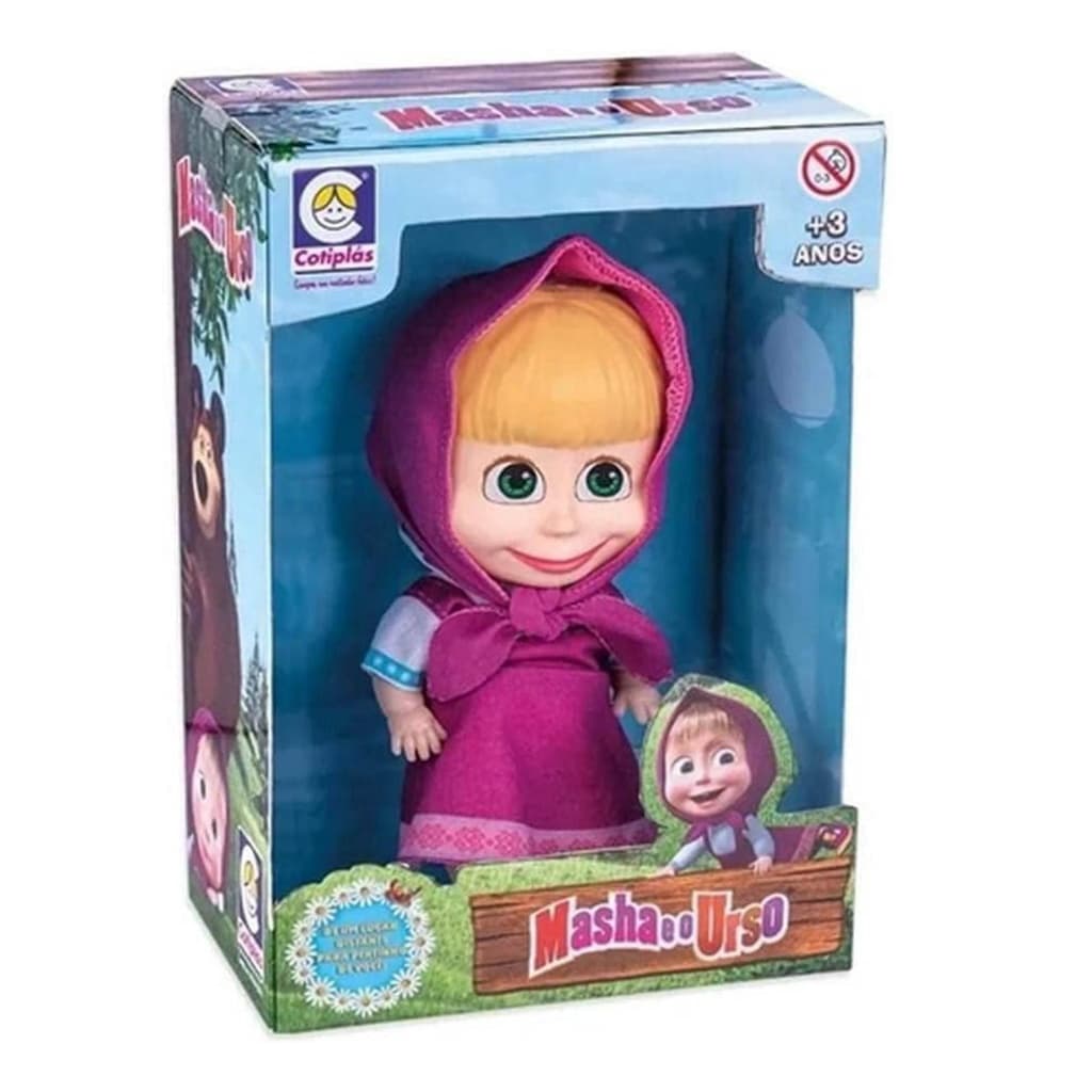 Brinquedo Boneca Masha 18cm em Plástico Vinil com Roupinha e Capuz Rosa Articulada nos Braços e Pernas Cotiplas - 2465