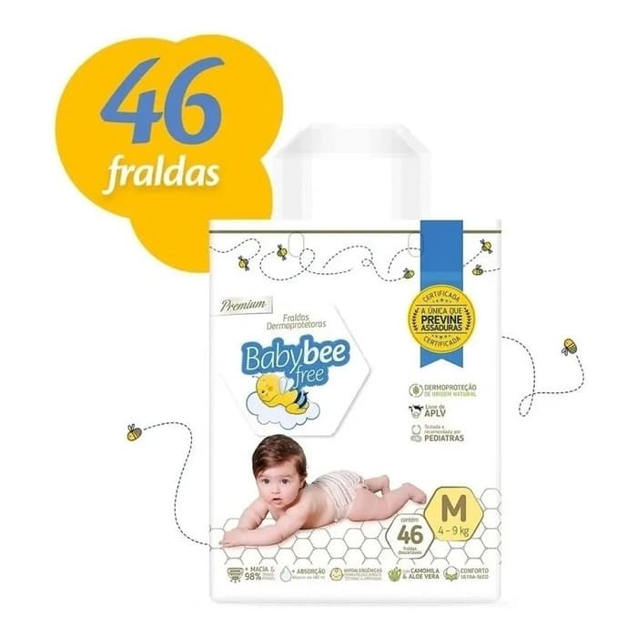 Fralda Bebybee M 4-9 Kg com 46 fraldas