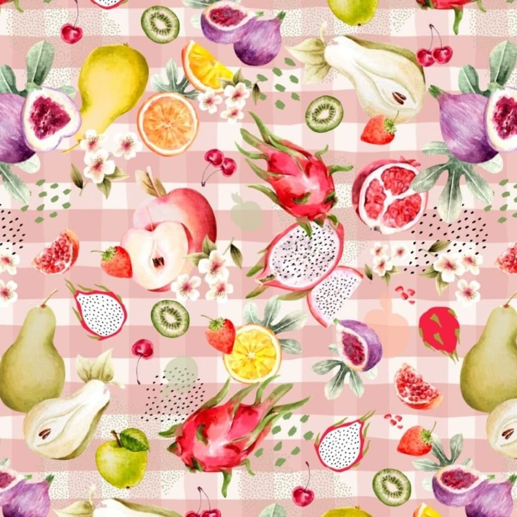 Tecido Patchwork Sarja Frutas Rosa Picnic CM0920