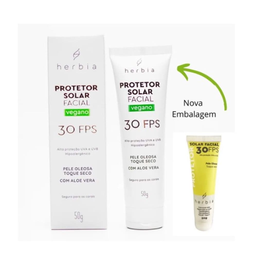Protetor Solar Rosto Facial Natural HERBIA FPS 30 Vegano Pele Oleosa 50g