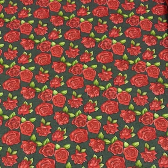 Tecido Patchwork Digital Rosas Pequenas Preto 4072